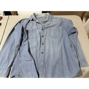 Carhartt Denim Work Shirt Mens Size 2XL Light Wash Blue Long Sleeve Pockets